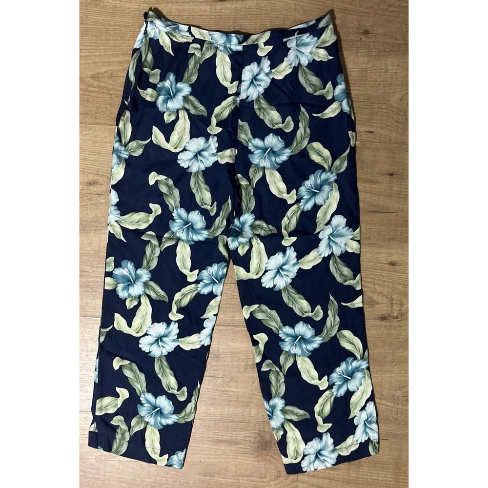 Tommy Bahama Pants Womens 8 Blue Silk Flora Print Wide Leg Capri Tropical